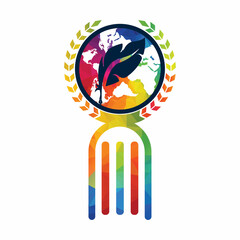 Feather Pen book and planet logo combination. Law education logo design template.