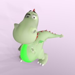 3D-illustration and lose up of a cute and funny cartoon dragon. isolated rendering object