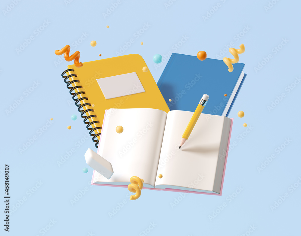 Aufkleber minimal background for online education concept. book and pencil on blue background. 3d rendering il