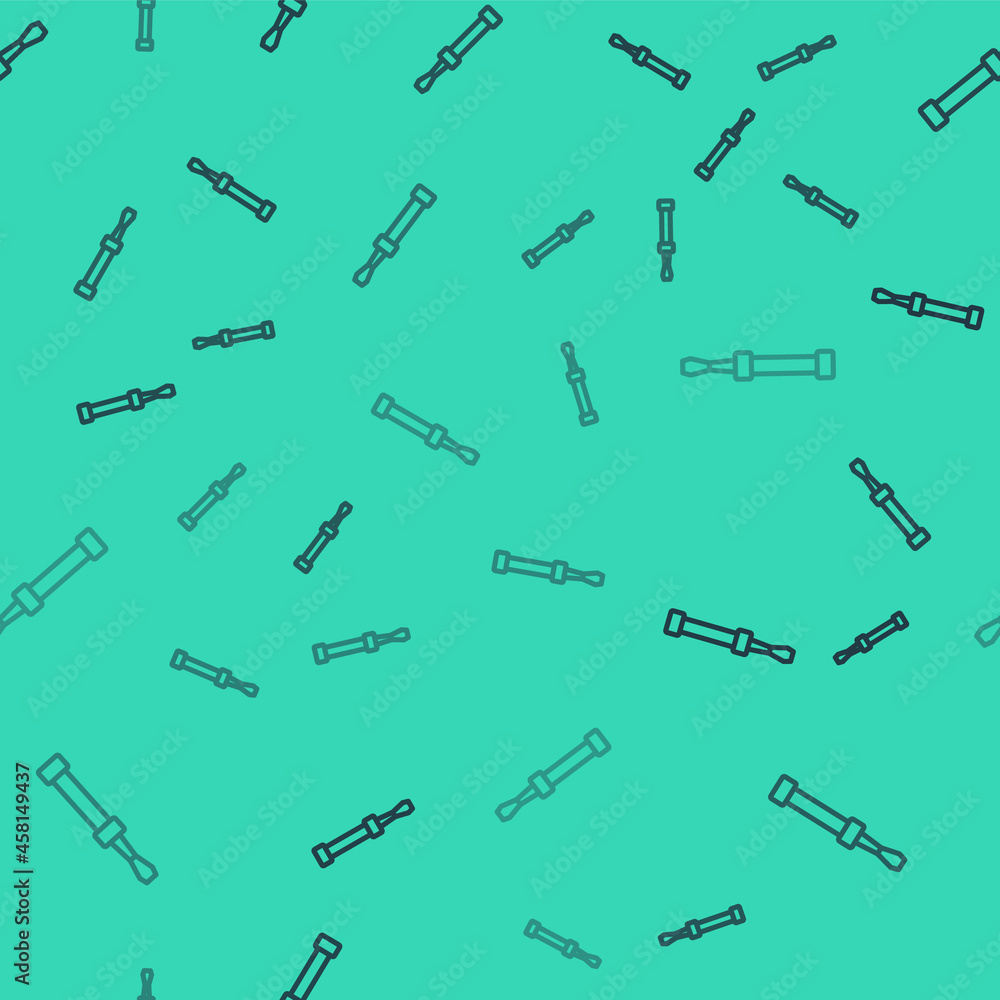 Poster black line screwdriver icon isolated seamless pattern on green background. service tool symbol. vect