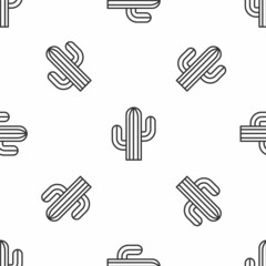 Fototapeta premium Grey line Cactus icon isolated seamless pattern on white background. Vector