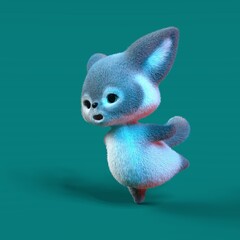 3D-illustration of a cute and funny cyan cartoon fox. isolated rendering object
