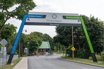 Montreal, Quebec, Canada - August 3 2021 : Gate of the Jean-Drapeau park.