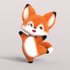 Fototapeta premium 3D-illustration of a cute and funny cartoon fox dancing happily. isolated rendering object