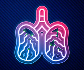 Obraz premium Glowing neon line Disease lungs icon isolated on blue background. Vector