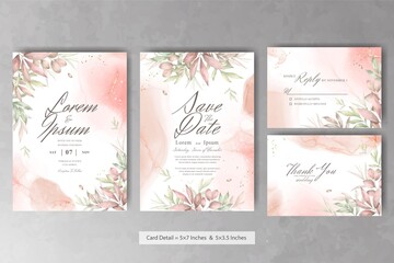 Set of Greenery Floral Frame Wedding Invitation Card Template with Watercolor Hand Drawn Floral