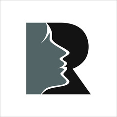 women or girl face in the letter R