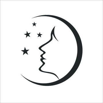 silhouette of a woman or girl in Crescent moon. 