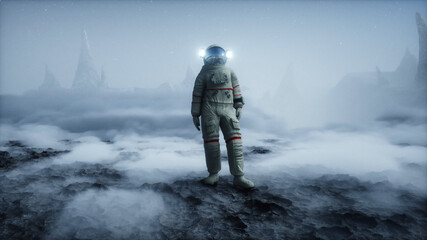 Astronaut on alien planet. Mars surface. Space travel. 3d rendering. © 3D motion
