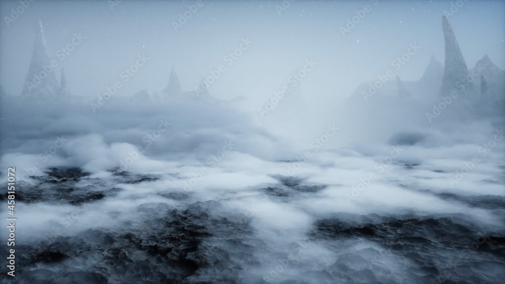 Poster alien planet surface. space travel concept. 3d rendering.