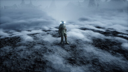 Astronaut on alien planet. Mars surface. Space travel. 3d rendering. © 3D motion