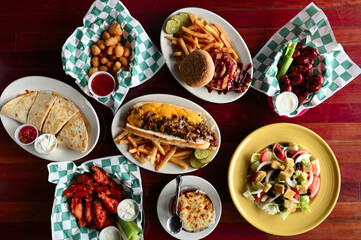 Food, Top View Tabletop American pub fare, Wings & Hero