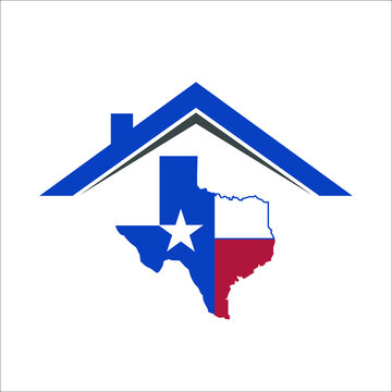 Texas map with flag  and roof on top