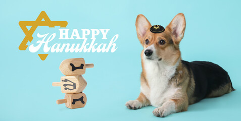 Greeting card for Happy Hannukah with funny Jewish dog