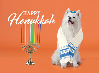 Greeting card for Happy Hannukah with funny Jewish dog