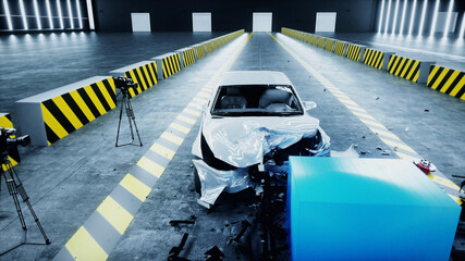 Generic 3d car crash test. Car destruction. 3d rendering. © 3D motion