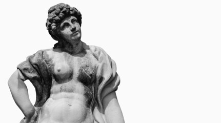 Fototapeta na wymiar The goddess of love in Greek mythology, Aphrodite (Venus in Roman mythology). Ancient statue. Black and white image.