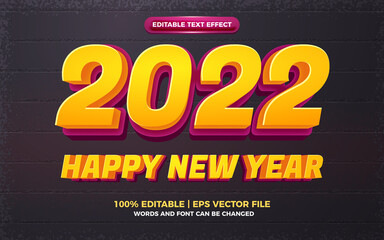 happy new year 2022 cartoon bold 3d editable text effect