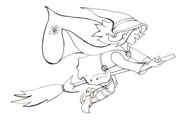 Silhouette of the witch on the broomstick isolated