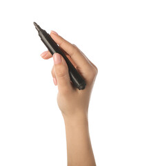 Woman with marker on white background