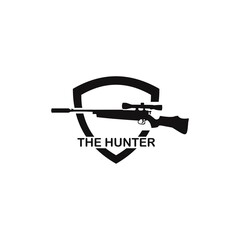 The hunter's logo. air rifle silhouette inside Shield. vector illustration for logo or icon