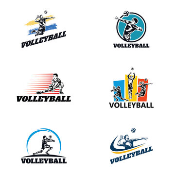 Set of Volleyball Player Logo Template Design Vector