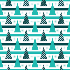 Pattern of abstract blue trees with stripes. Vector Christmas illustration. For prints, packaging, fabrics, flyers, price tags, gift shops. 