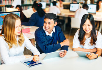 Students learning in group at the library