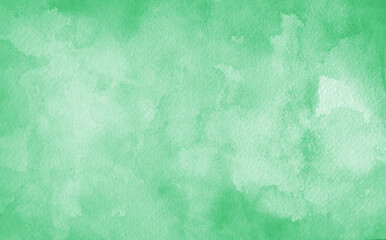 green watercolor background texture, blotches of watercolor paint, textured grainy paper, light mint green wash with abstract blob design - 458157425