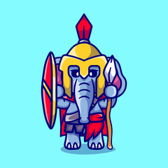 cute elephant gladiator spartan with shield and spear