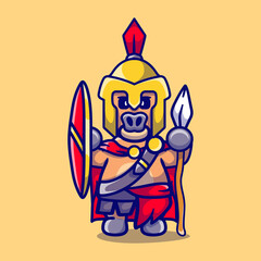 cute buffalo gladiator spartan with shield and spear