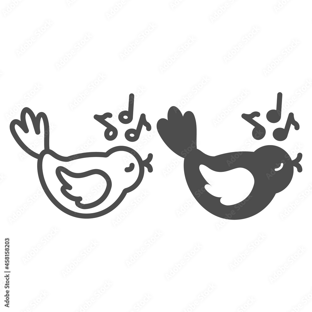Poster singing bird with musical notes line and solid icon, gardening concept, bird sings a song vector sig