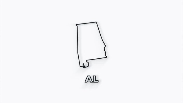 2d line creative Alabama state lettering isolated on white. 2d line Alabama state. USA. United States of America. Text or labels Alabama with silhouette