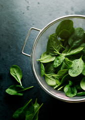 Closeup of fresh organic spinach leaves