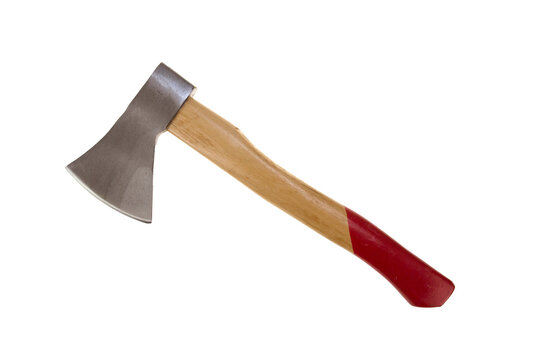 New ax with a wooden handle on a white background