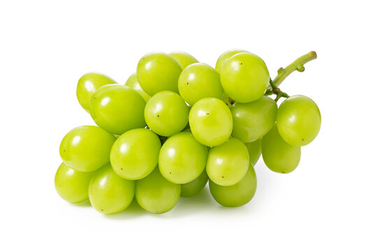 Shine Muscat grapes on a white background.