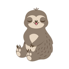 Cute sloth sitting relaxing with eyes closed clipart vector illustration