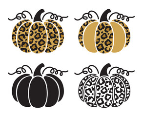 Set of decorative pumpkins with leopard print pattern vector illustration.