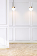 Empty luxury room with natural light on white wall