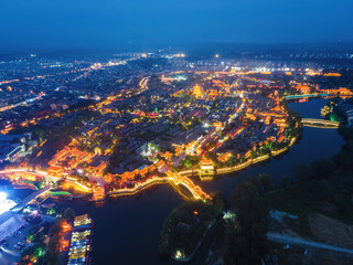 The ancient city of Taierzhuang, Shandong, China from the perspective of aerial photography