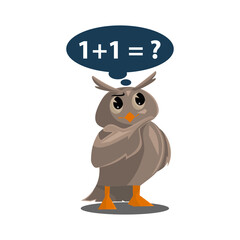 School owls. Color cute birds studying mathematics in school. Teaching education cartoon vector characters