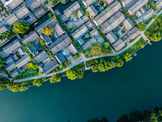 Fototapeta premium The ancient city of Taierzhuang, Shandong, China from the perspective of aerial photography