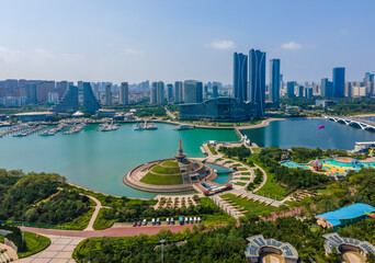 Aerial photography China Rizhao city architecture landscape coastline