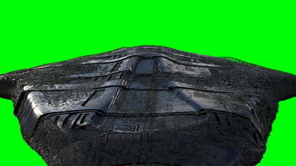 Futuristic alien sci fi ship isolate on green screen. 3d rendering. - obrazy, fototapety, plakaty
