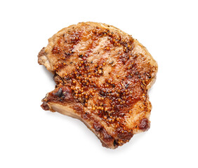Tasty pork steak on white background