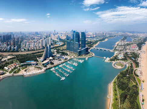 Aerial photography China Rizhao city architecture landscape coastline