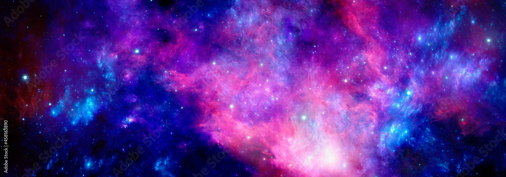 Poster cosmic background with a giant nebula and shining stars in the universe