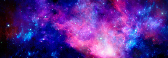 Cosmic background with a giant nebula and shining stars in the universe