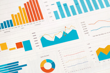Business graphs and charts on table. Financial development, Banking Account, Statistics