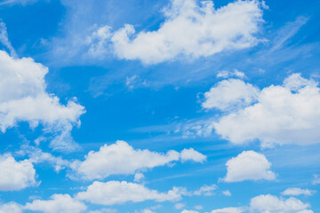 White fluffy clouds on beautiful clearly deep blue sky in a sunny day